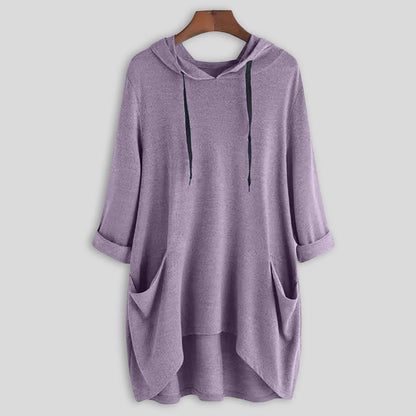 Relaxed Asymmetrical Hem Hooded Pullover for Casual Everyday Streetwear