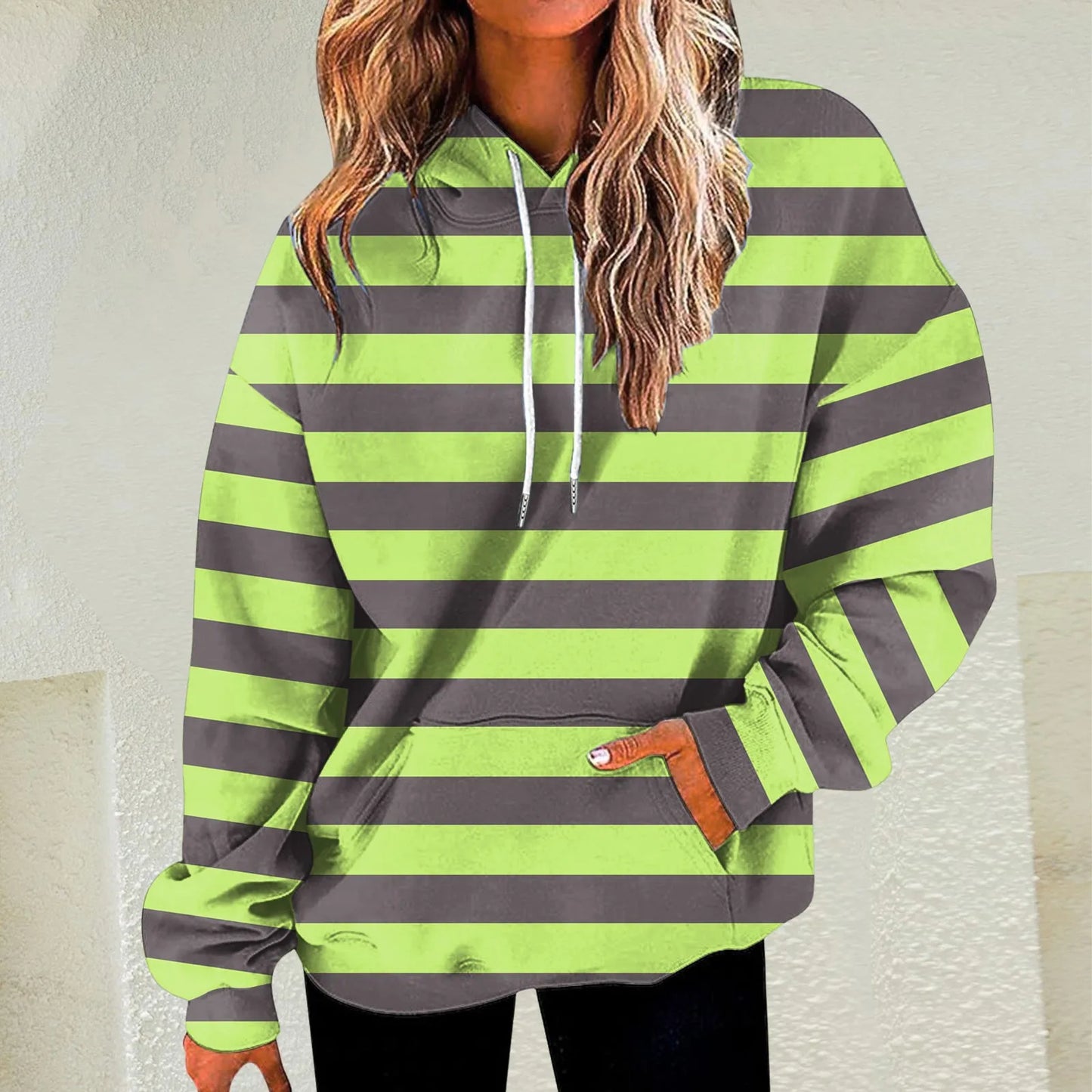 Relaxed Striped Hooded Pullover with Modern Color Block Streetwear Styling
