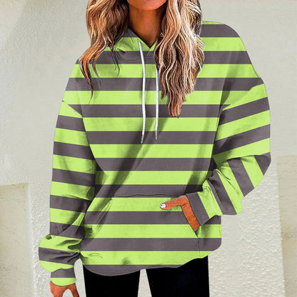 Relaxed Striped Hooded Pullover with Modern Color Block Streetwear Styling
