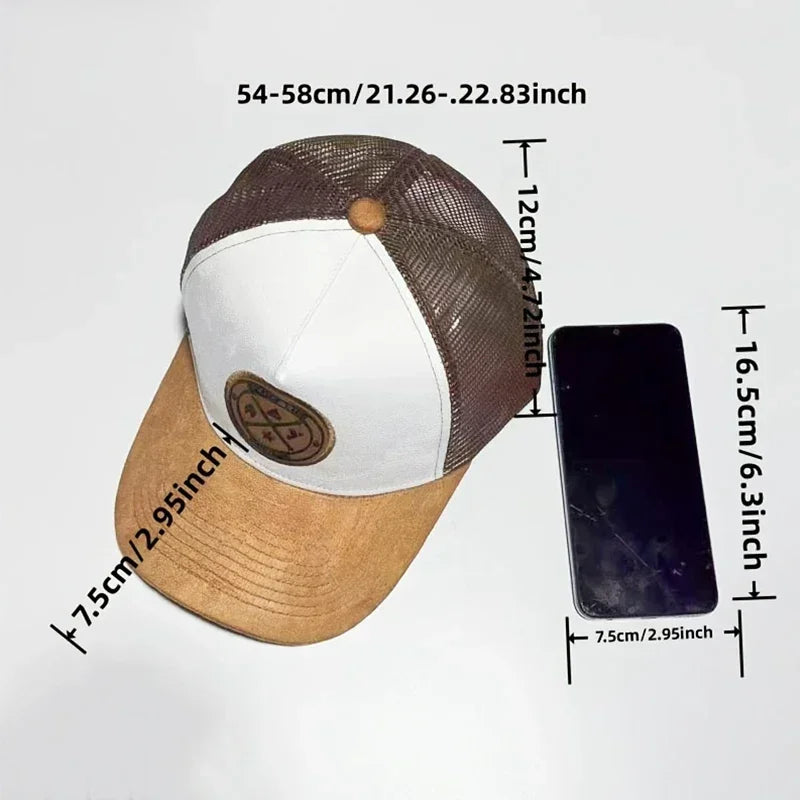 Patchwork Mesh Trucker Cap Adjustable Curved Brim Casual Outdoor Streetwear Hat