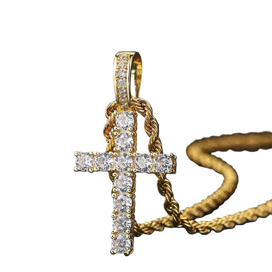 Crystal Cross Pendant Necklace Gothic Glam Alternative Statement Jewelry