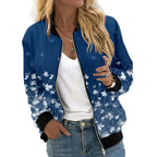 Women's Floral Print Bomber Jacket with Zip Front Contemporary Casual Streetwear Style