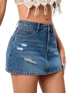Distressed Denim Mini Skirt with Ripped Details and Streetwear Edge