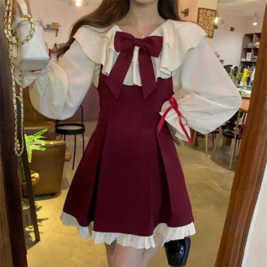 Kawaii Anime-Inspired Bow Accent Dress with Gothic Streetwear Charm