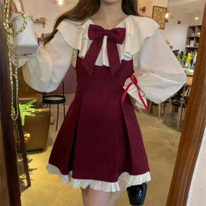 Kawaii Anime-Inspired Bow Accent Dress with Gothic Streetwear Charm