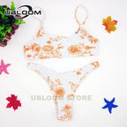 Vibrant Green Floral Underwire Bikini with Ruched Texture