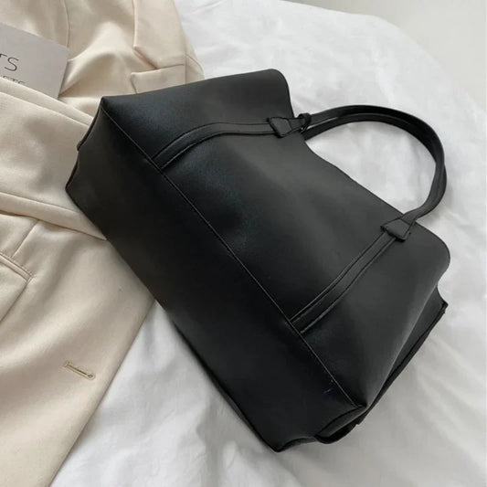Minimal Structured Faux Leather Tote Shoulder Bag with Large Capacity