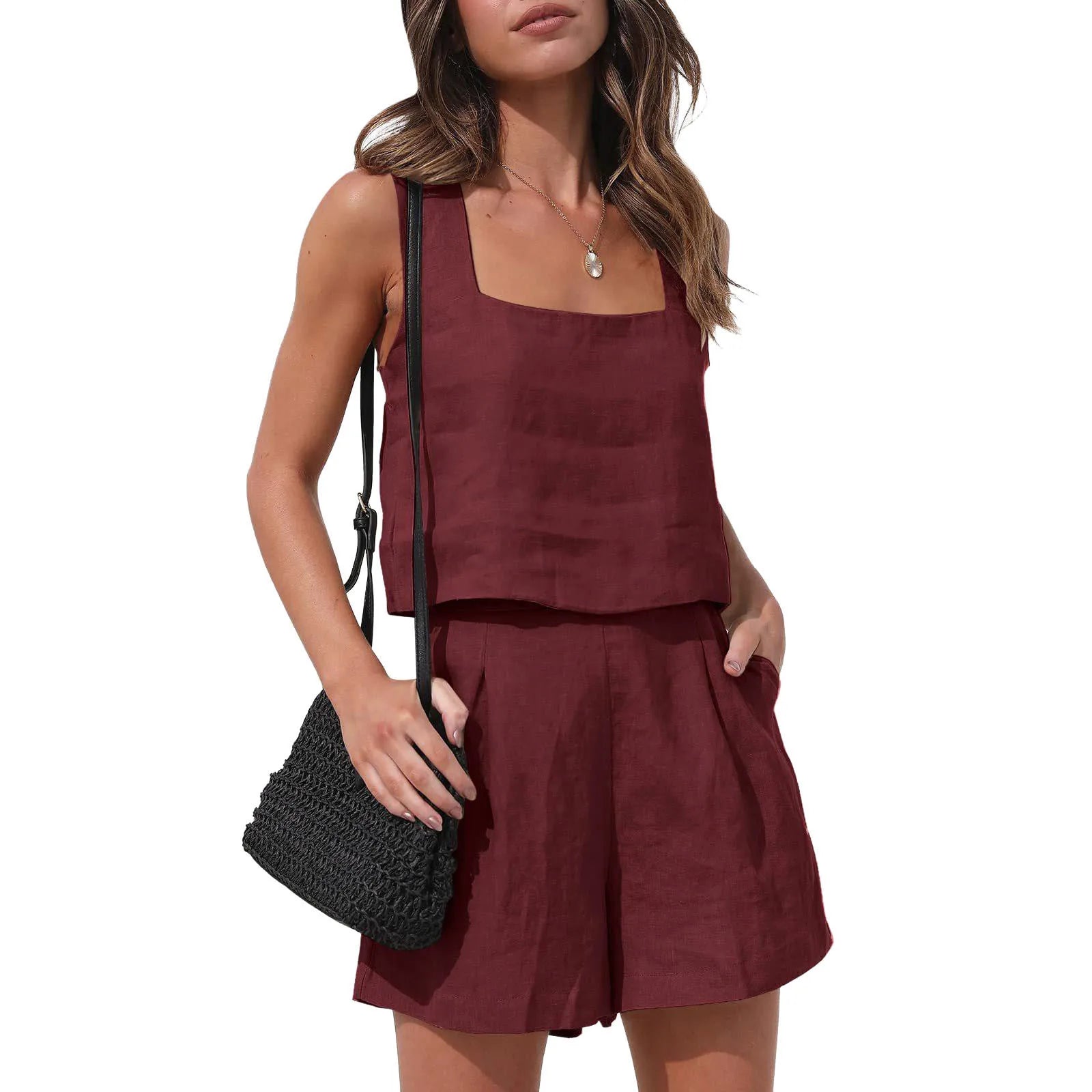 Women's Sleeveless Top and Shorts Co-Ord Set Relaxed Contemporary Outfit