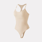 Seamless Racerback Thong Bodysuit in Versatile Beige