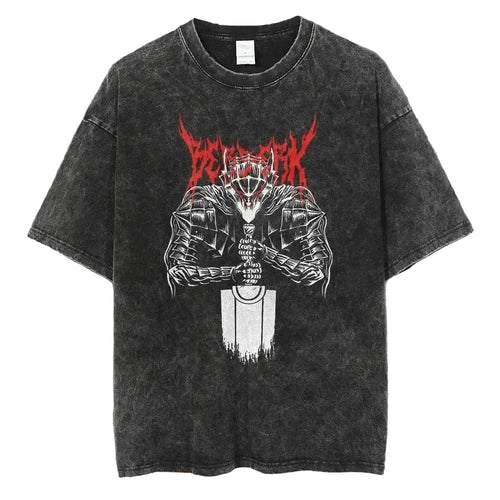 Anime Goth Graphic Shirt with Distressed Creature Manga Streetwear Design - BigCat Streetwear