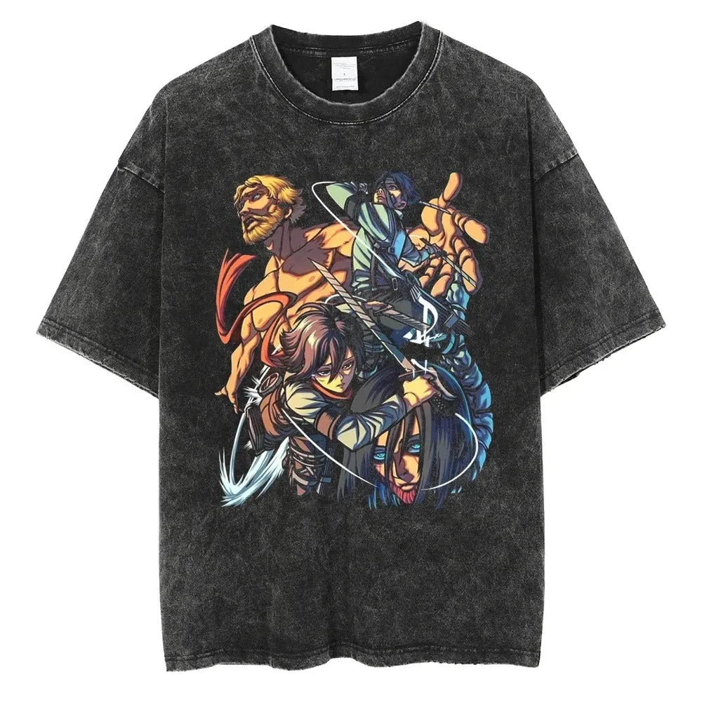 Vintage Anime-Inspired Action Manga Streetwear Oversized Cotton Graphic T-Shirt