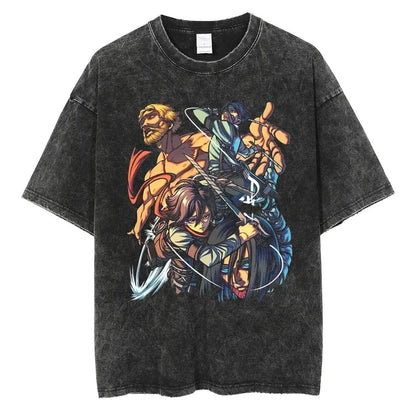 Vintage Anime-Inspired Action Manga Streetwear Oversized Cotton Graphic T-Shirt