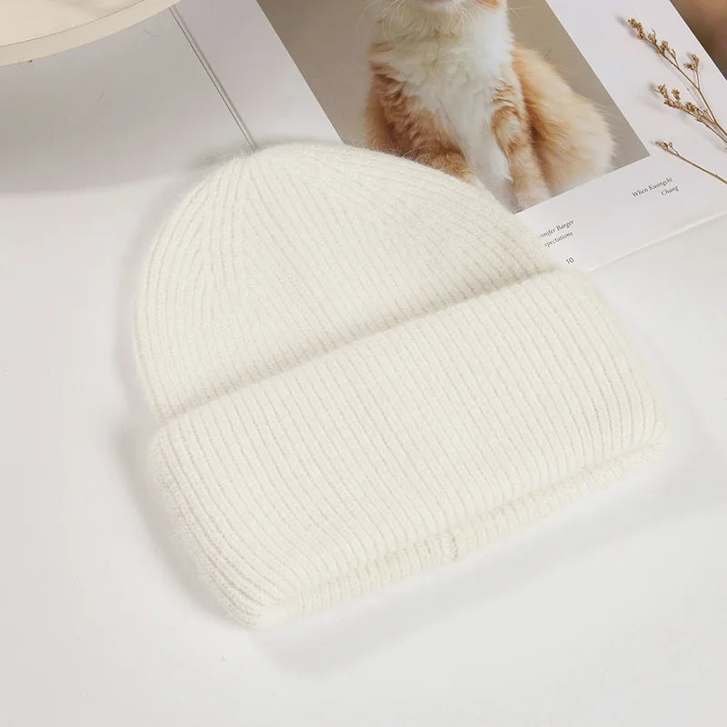 Soft Rabbit Fur Blend Acrylic Knit Beanie for Everyday Winter Casual Fashion and Comfort