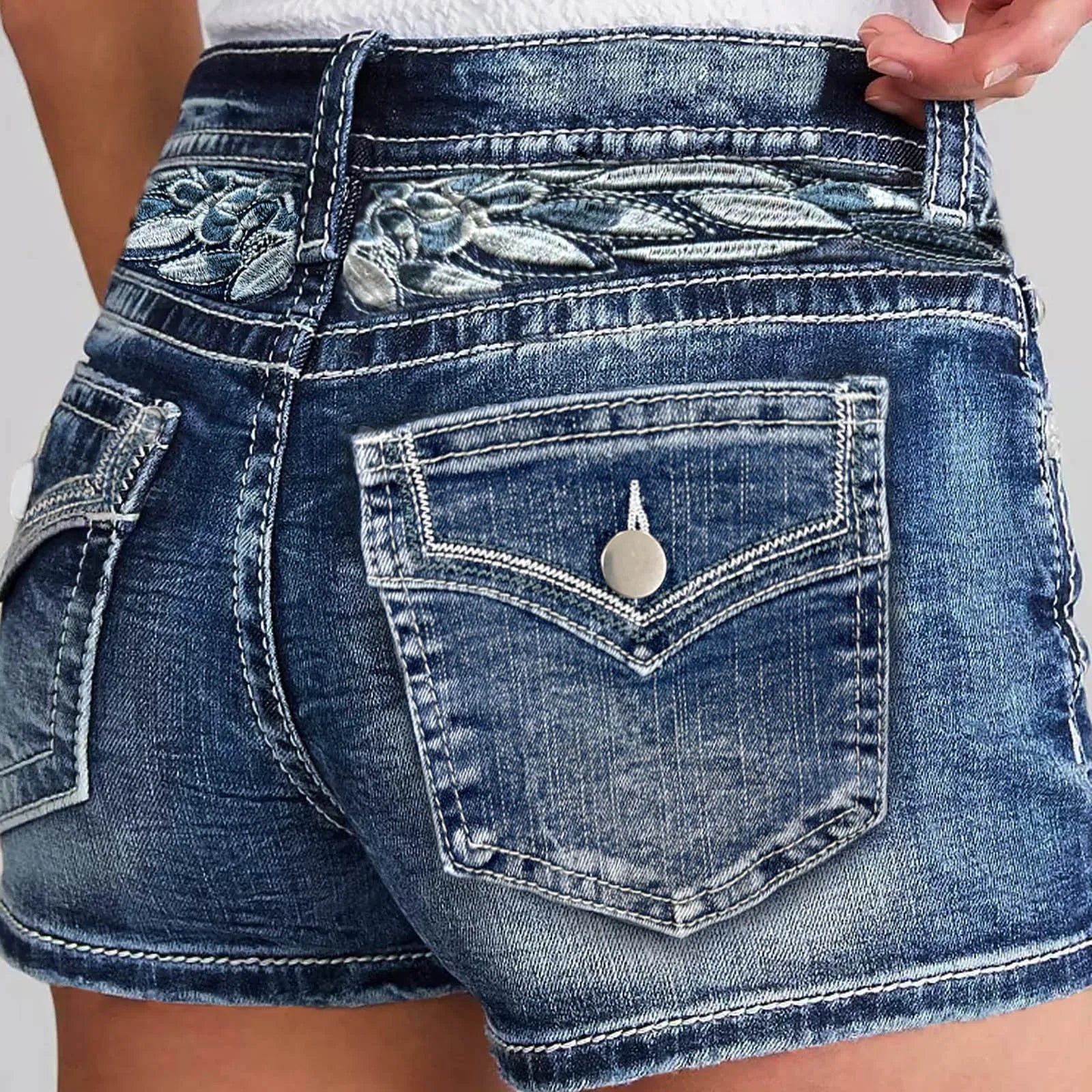 Women's High Waist Slim Fit Denim Style Shorts with Classic Everyday Casual Silhouette