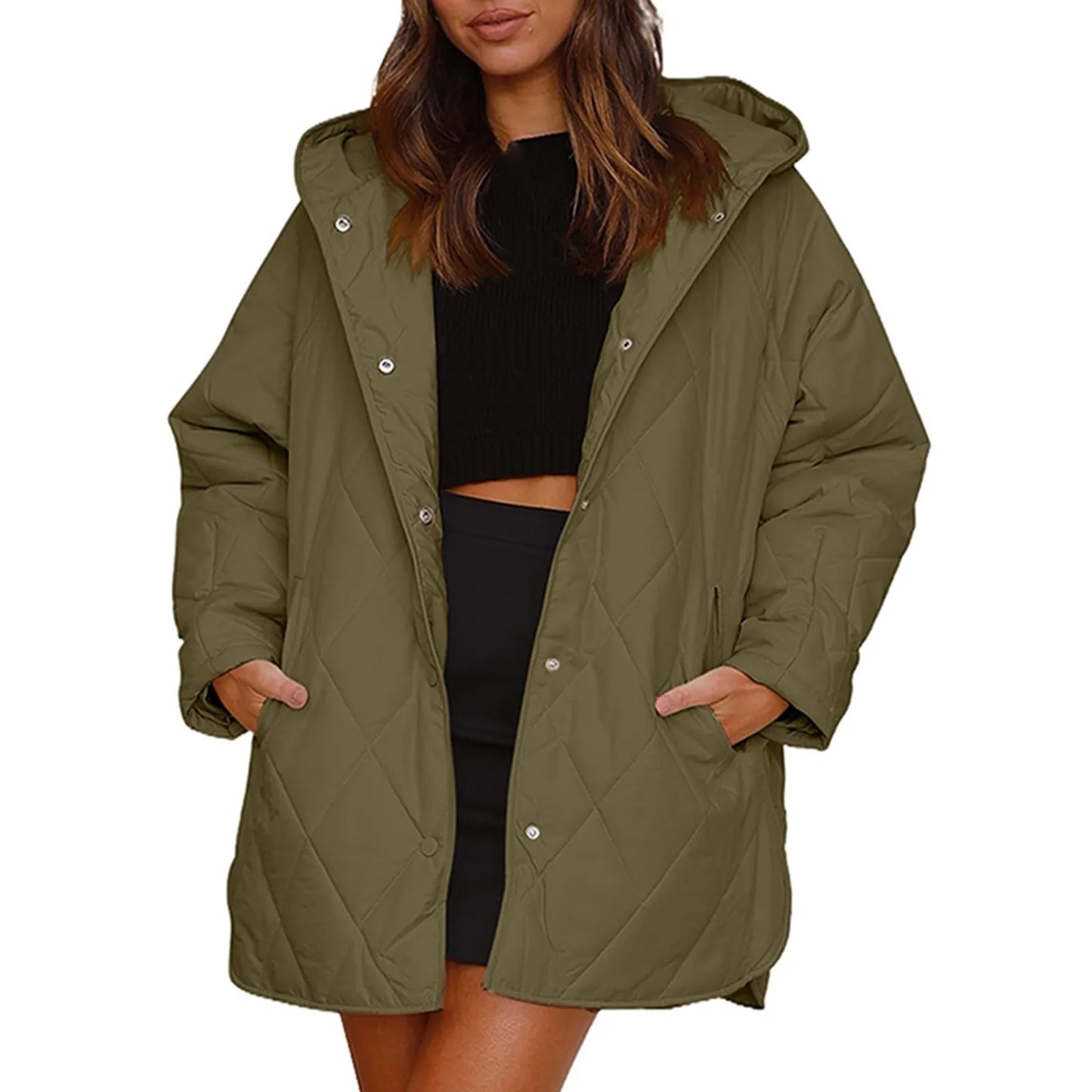 Women's Long Lightweight Padded Coat Relaxed Casual Winter Everyday Layering Jacket