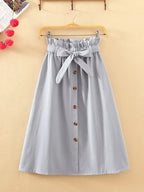 High Waist Pleated Midi Skirt with Button Front Elegant Contemporary Everyday Fashion
