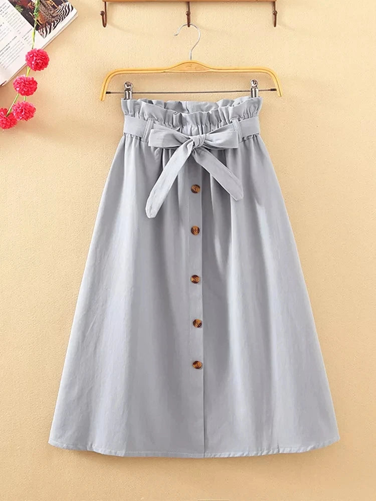 High Waist Pleated Midi Skirt with Button Front Elegant Contemporary Everyday Fashion