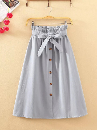 High Waist Pleated Midi Skirt with Button Front Elegant Contemporary Everyday Fashion