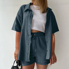 Women's Relaxed Shirt and Shorts Co-Ord Set Contemporary Casual Outfit