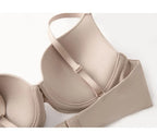 Seamless Smooth Molded Cup Bra with Adjustable Straps and Plunging Neckline