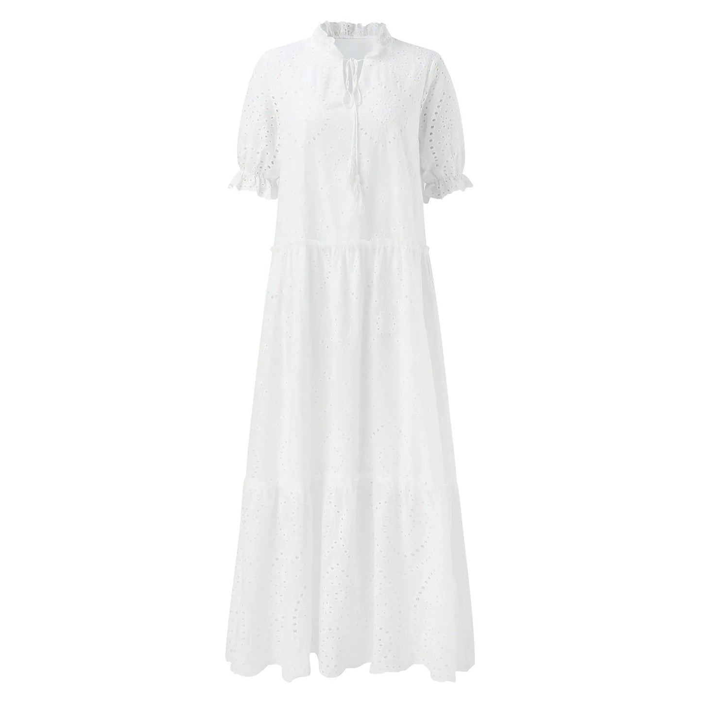 Crochet Texture Tiered Maxi Dress with Relaxed Vacation Silhouette