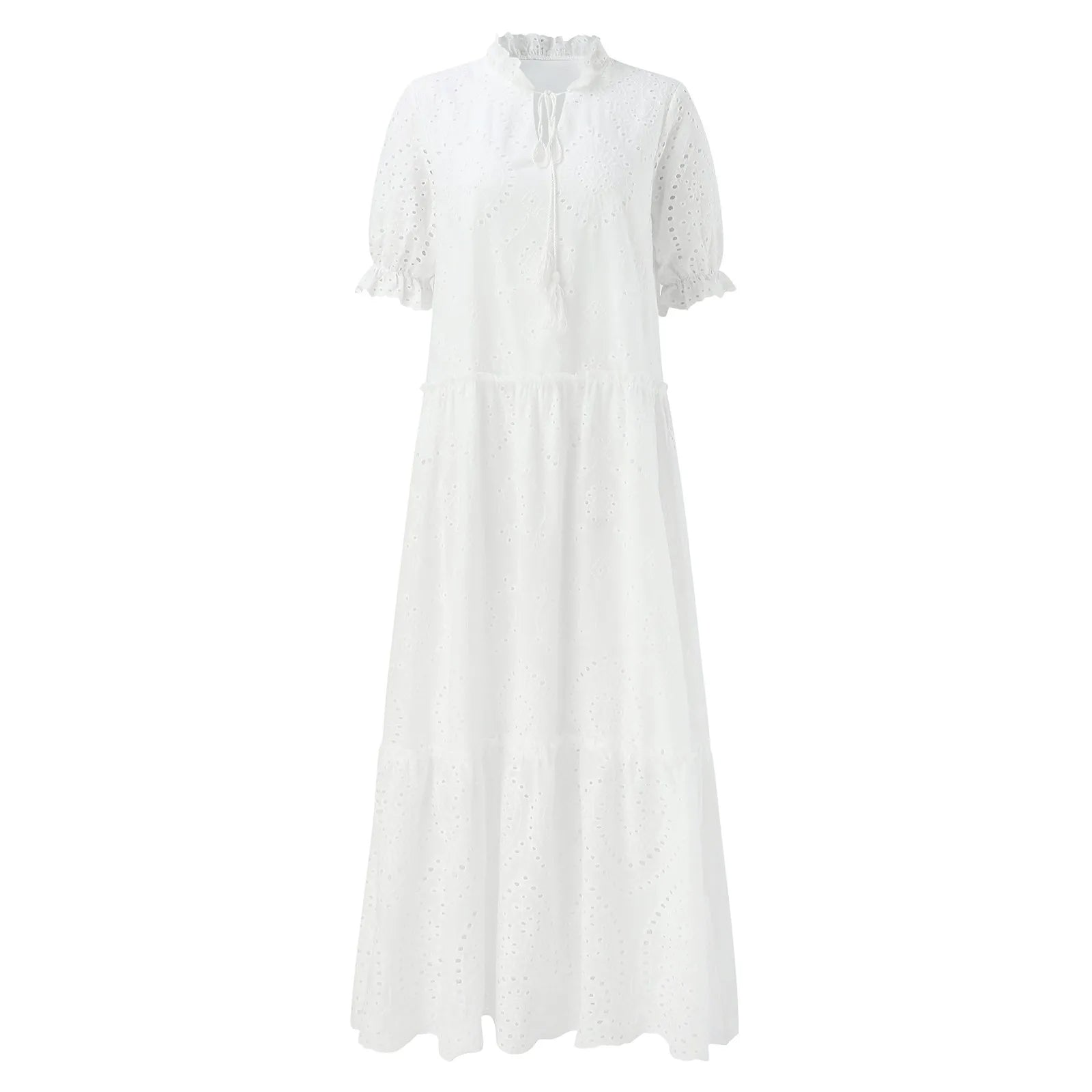 Crochet Texture Tiered Maxi Dress with Relaxed Vacation Silhouette