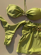 Solid Olive Green Bandeau Halter Bikini with Metallic Center Hardware