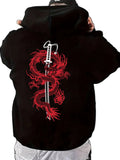 Oversized Dark Anime Hoodie with Dragon Manga Streetwear Design