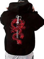 Oversized Dark Anime Hoodie with Dragon Manga Streetwear Design