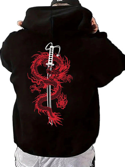 Dark Anime Sword Hoodie with Gothic Manga Dragon Graphic Design