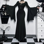 Elegant Gothic Mermaid Dress with Dramatic Sleeves and Dark Styling