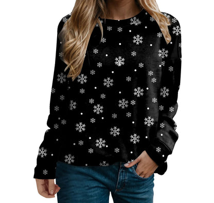 Women's Snowflake Pattern Crew Neck Sweatshirt for Cozy Seasonal Casual Everyday Style