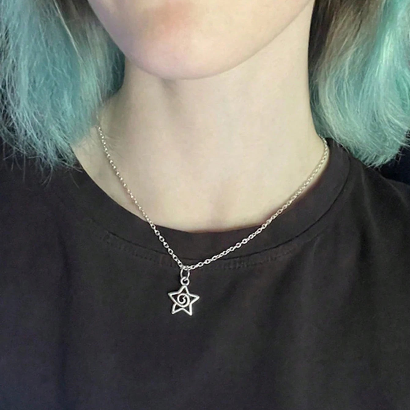 Y2K Swirl Star Pendant Necklace Celestial Alternative Fashion Jewelry