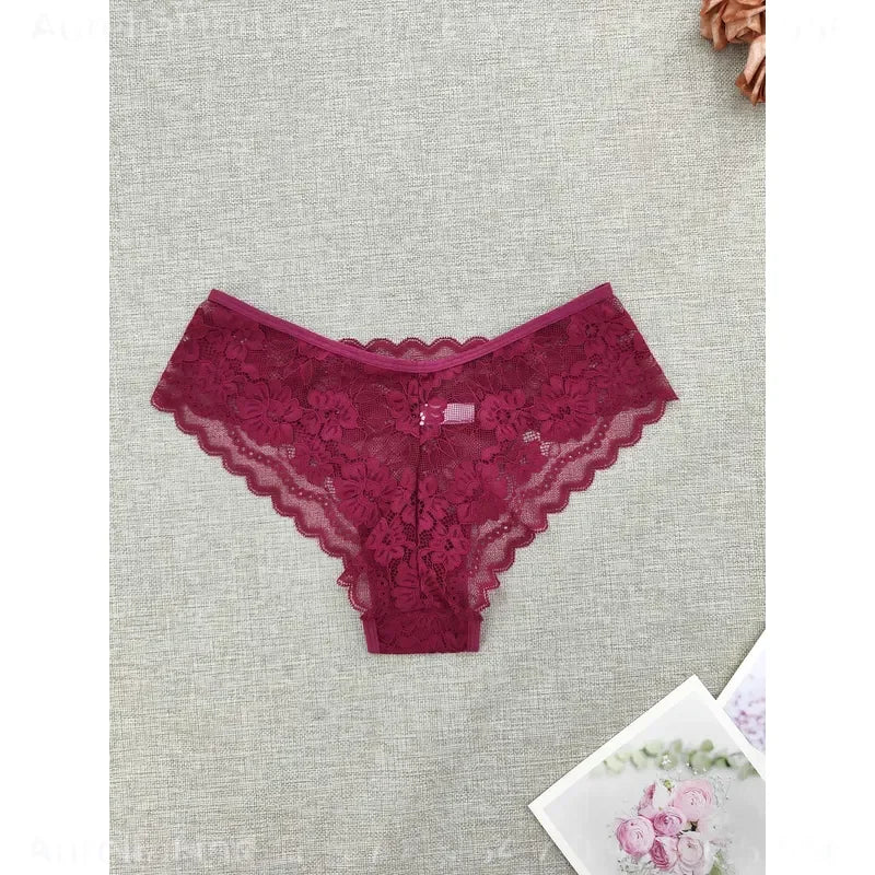 6-Piece Women’s Sheer Lace-Style Bikini Briefs Set with Solid Colors, Floral-Inspired Texture and Delicate Feminine Finish