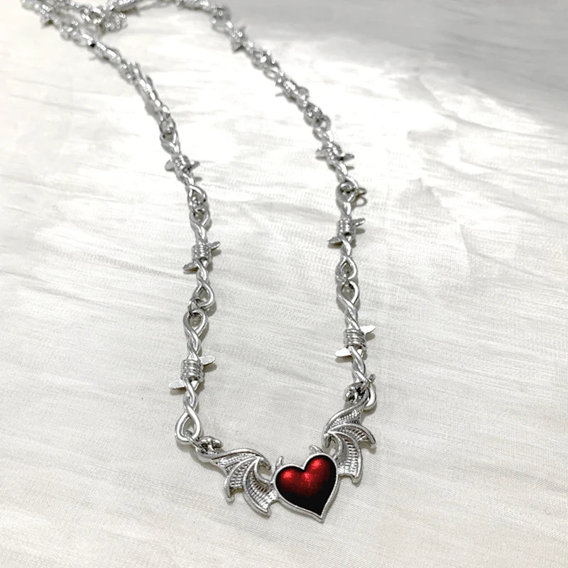 Barbed Heart Charm Choker Necklace for Gothic Y2K and Punk Styling