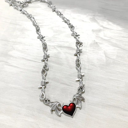 Barbed Heart Charm Choker Necklace for Gothic Y2K and Punk Styling