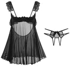 Ethereal Pink Sheer Mesh Babydoll with Ruffled Straps and Open Back