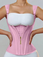 Structured Latex Underbust Waist Cincher with Front Zipper and Straps