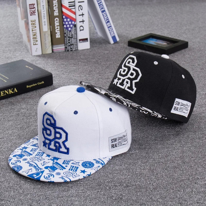 Embroidered Flat Brim Snapback Cap Adjustable Streetwear Hip Hop Baseball Hat