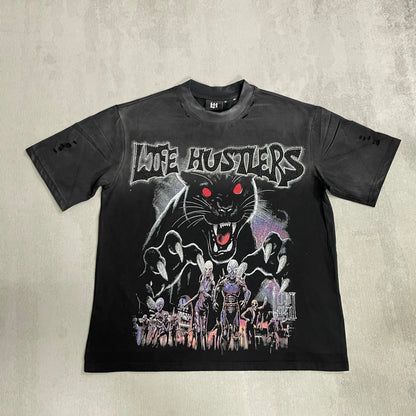 Distressed Graphic Oversized Cotton Streetwear T-Shirt with Vintage-Inspired Artwork