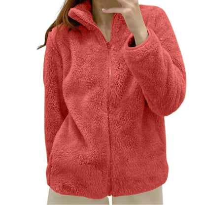 Women's Plush Polar Fleece Zip Jacket with Relaxed Everyday Streetwear Layering Fit