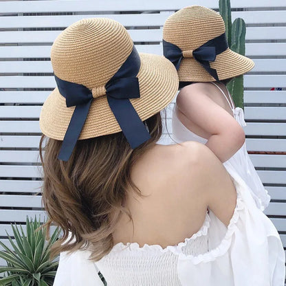 Women's Woven Straw Bucket Sun Hat with Decorative Bow for Casual Summer Outdoor Style