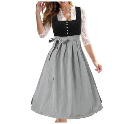 Vintage Inspired Lace Up Bodice Cottagecore Alternative Midi Dress