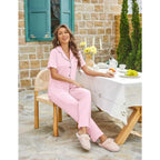 Button Front Lounge Top and Relaxed Pants Sleepwear Co-Ord Set