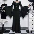 Elegant Gothic Mermaid Dress with Dramatic Sleeves and Dark Styling