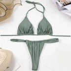 Solid Royal Blue Triangle String Bikini Set with Tie Fastenings