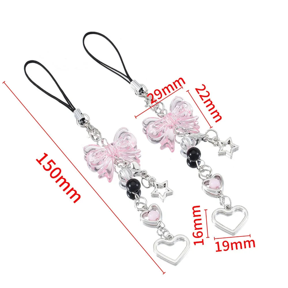 Y2K Charm Keychain with Bow Heart and Star Alternative Accessories