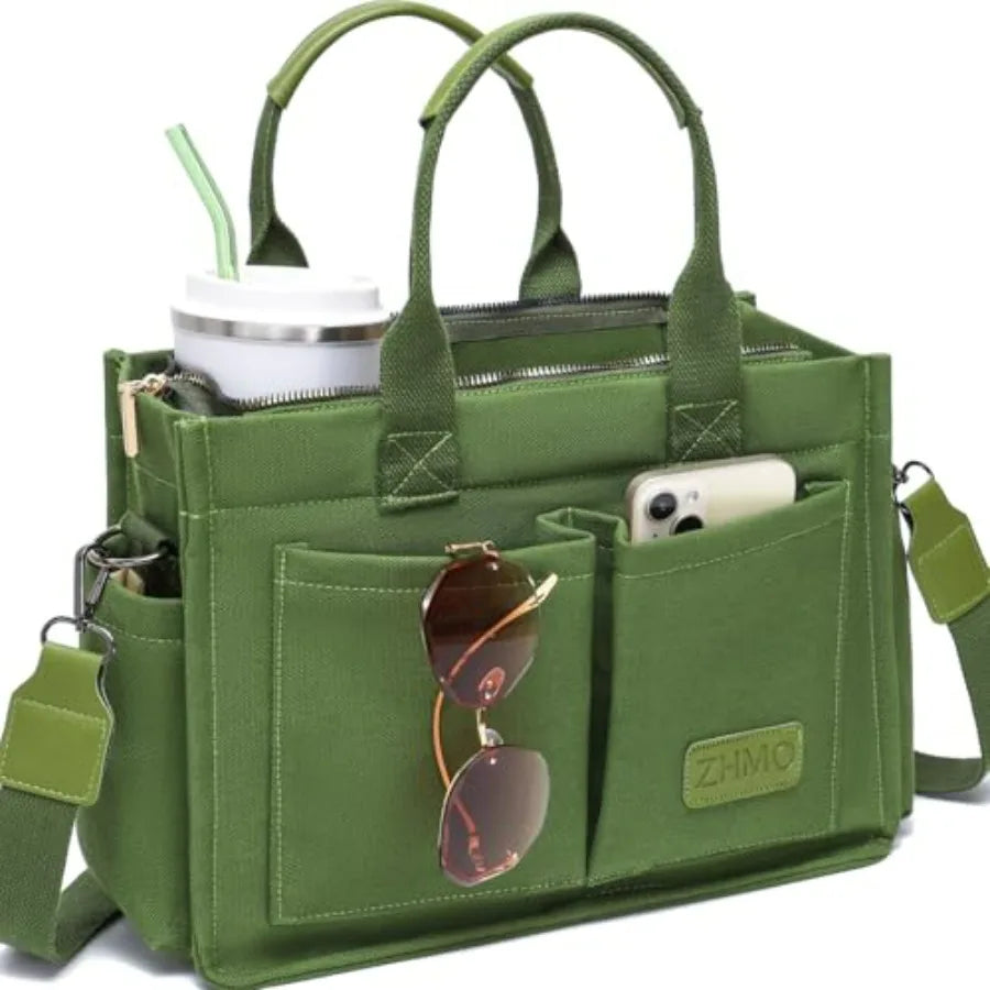 Utility Style Large Capacity Tote Shoulder Bag with Multi Pocket Design