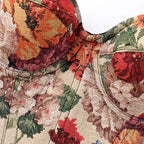 Romantic Floral Tapestry Overbust Corset with Sweetheart Neckline and Detachable Puff Sleeves