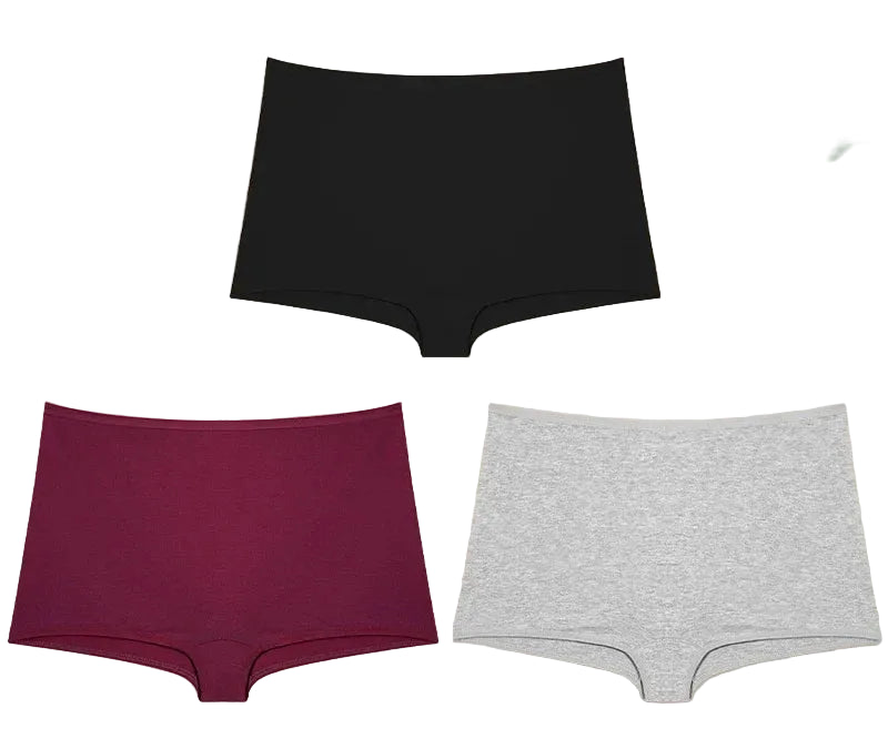 3-Piece Women’s Low-Rise Cotton-Blend Boyshorts Set with Wide Waistband, Short-Leg Silhouette and Classic Solid Colors